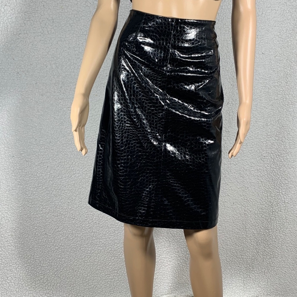 OCI Women’s Black Y2K Faux Leather Crocodile print Midi Pencil Skirt size 7
